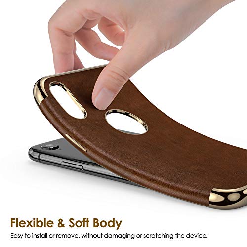 LOHASIC iPhone XR Case, Slim Fit Luxury Leather Cover Flexible Soft Grip Non-Slip Bumper Shockproof Scratch Resistant Full Body Protective Phone Cases for Apple iPhone XR (2018) 6.1"- Brown