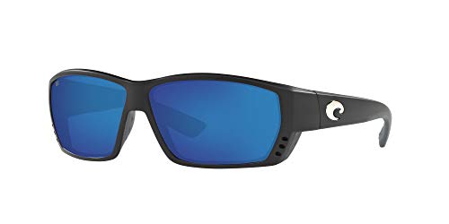 Costa Del Mar Men's Tuna Alley 580G Polarized Rectangular Sunglasses, Matte Black/Grey Blue Mirrored Polarized-580G, 62 mm