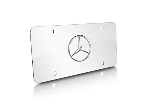 Mercedes-Benz Chrome Star Logo on Polished Steel License Plate
