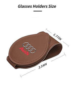 Custom-Fit for Audi Sunglasses Holder, Made of Durable Leather Material, for Visor Storage Glasses, Magnetic Leather Glasses Frame, for Audi Accessories (for Audi, Brown)