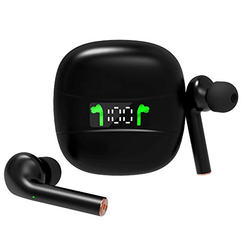 True Wireless Earbuds Bluetooth 5.2 with Led Display Charging Case Waterproof Earbuds 35 Hours Playtime Built-in Mic Earbuds HiFi Premium Sound with Deep Bass for Sport,Black