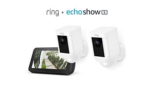 Ring Spotlight Cam Battery 2-Pack (White) with Echo Show 5 (Charcoal)
