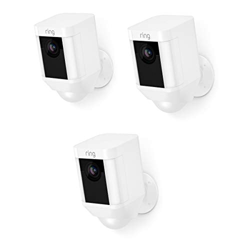 Ring Spotlight Cam Battery HD Security Camera with Built Two-Way Talk and a Siren Alarm, White, Works with Alexa - 3-Pack