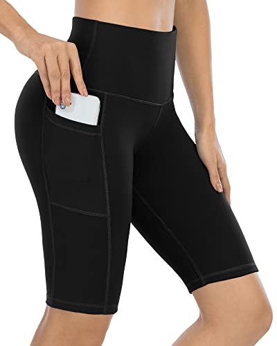 LZYVOO Women's Biker Shorts with Pockets, High Waist Workout Yoga Shorts for Women (12" Black-XL)
