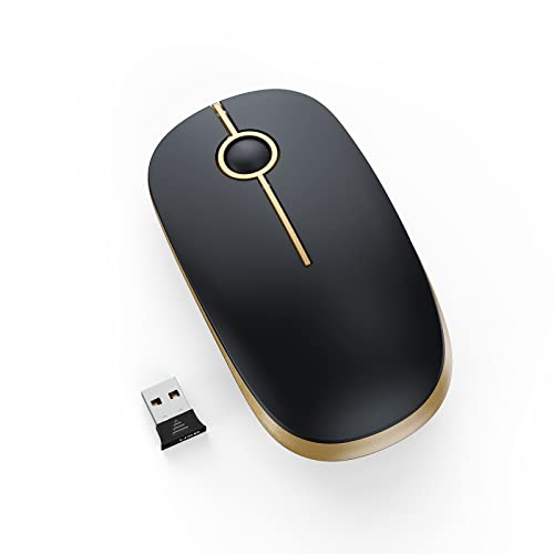 Silent Wireless Mouse, 2.4G Slim Travel Mouse with USB Receiver, Quiet Click Protable Computer Mice for Laptop PC Mac, Comfortable Texture, Black & Gold