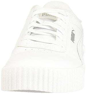 PUMA Women's Carina Sneaker, White White Silver, 9 M US