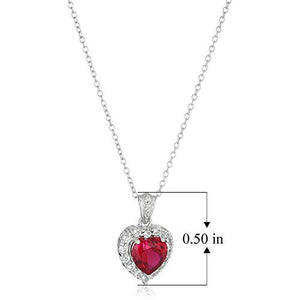 Platinum-Plated .925 Sterling Silver Lab-Grown Ruby 1/2" Heart Pendant with White Topaz Halo on 18" Chain Necklace - July Birthstone
