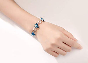 Leafael Infinity Love Silvertone with Bermuda Sapphire Blue Crystal September Birthstone Women's Gifts Heart Bracelet, 7" with 2" Extender
