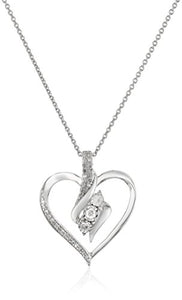 Sterling Silver Diamond 3 Stone Heart Pendant Necklace (1/4 cttw), 18"