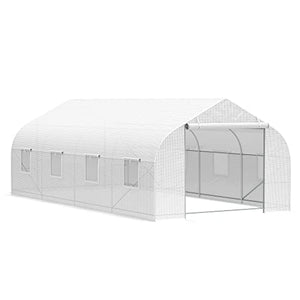 Outsunny 20' x 10' x 7' Tunnel Greenhouse Large Walk-in Warm House Deluxe High GardenHot House with 8 Roll Up Windows & Roll Up Door, Steel Frame, White