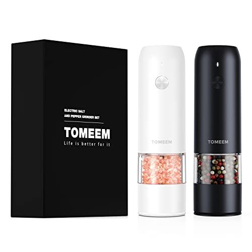 TOMEEM Electric Salt & Pepper Grinder Set (2 pcs) with 6-Level