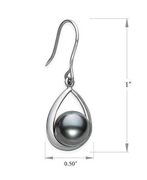 Tahitian Black Pearl Diamond Pendant and Drop Dangle Earring Set in Sterling Silver, 18"