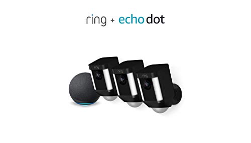 Ring Spotlight Cam Battery HD Security Camera - 3-Pack (Black) and Echo Dot (4th Gen)