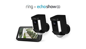 Ring Spotlight Cam Battery 2-Pack (Black) with Echo Show 5 (Charcoal)