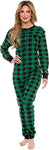 Oh Deer Buffalo Flannel One Piece Pajamas - Women's Union Suit Pajamas with Drop Seat Butt Flap by Silver Lilly (Green / Black Plaid, Small)