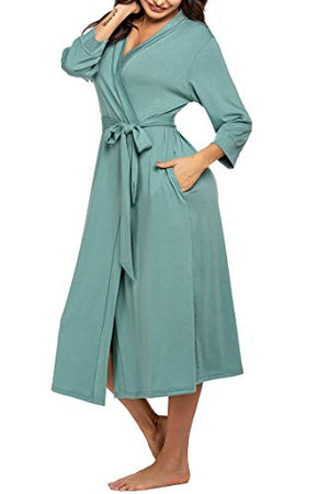 MAXMODA Women Cotton Robes Lightweight Robe Long Knit Bathrobe Soft Sleepwear (Navy Blue, XXL)