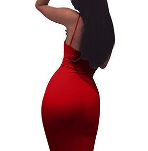 GOBLES Women's Sexy Spaghetti Strap Sleeveless Bodycon Mid Club Dress (S, Red)