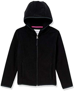 Amazon Essentials Girls' Polar Fleece Full-Zip Hooded Lightweight Jacket, Black, Medium