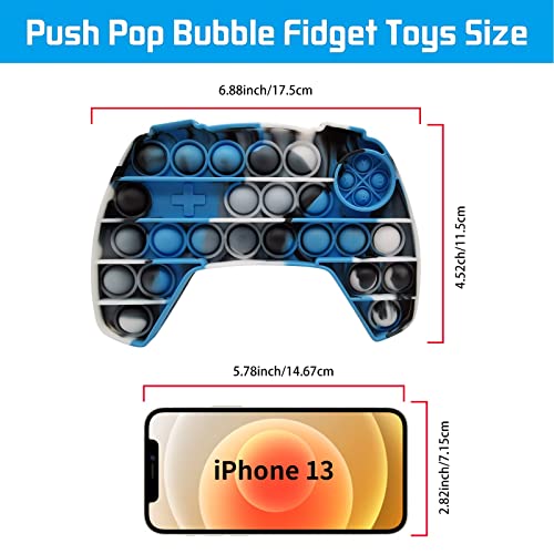 Gamepad Push Pop Fidget Toy, Game Controller Fidget Popper Toys for ADHD Boys, Stress Relief Video Game Pop Push it Fidget Toys and Early Educational Pop Its Toys Gift for Kids (Light Blue Black)