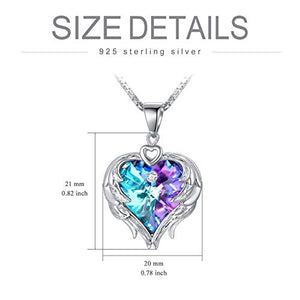 AOBOCO 925 Sterling Silver Angel Wings Heart Pendant Necklace with Swarovski Crystal, Romantic Anniversary Jewelry for Women Wife Her