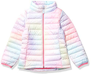 Amazon Essentials Girls' Lightweight Water-Resistant Packable Mock Puffer Jacket, Pink, Ombre, Small