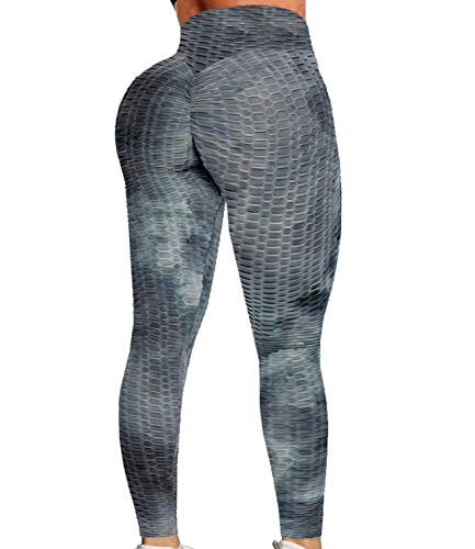 CROSS1946 Women Booty Yoga Legging High Waist Ruched Butt Lifting Textured Tummy Control Scrunch Pants Workout Tights #1 Texture Y- Tie Dye Ink-Black,2XL