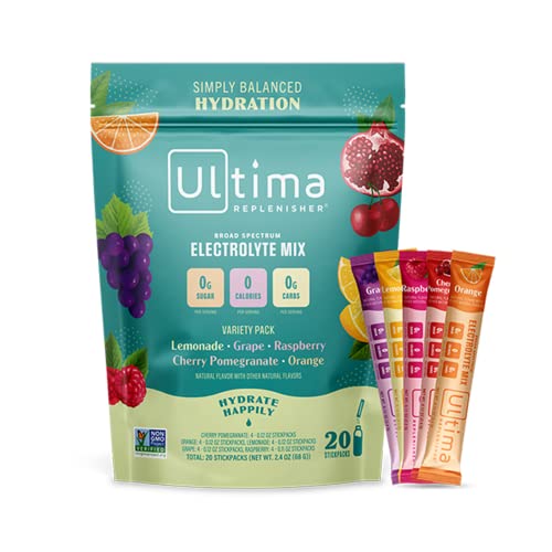 Ultima Replenisher Hydration Electrolyte Packets- 20 Count- Keto & Sugar Free- On the Go Convenience- Feel Replenished, Revitalized- Non-GMO & Vegan Electrolyte Drink Mix- Variety 5 Flavor