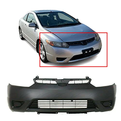Front Plastic Bumper Cover Fascia for 2006-2008 Honda Civic Coupe DX-G EX LX Si Coupe 06-08. New, Primed and Ready for Paint. with Fog Light Holes. HO1000237 04711SVAA90ZZ 2007