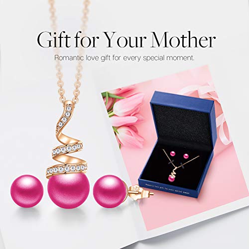 CDE Pearl Jewelry Sets for Women Sterling Sliver/White Gold/Rose Gold Plated Pearl Pendant Necklace Embellished with Crystals Birthday Mothers Day Jewelry Gift for Mom Girls