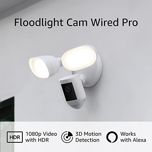 Ring Floodlight Cam Wired Pro with Bird’s Eye View and 3D Motion Detection (2021 release), White
