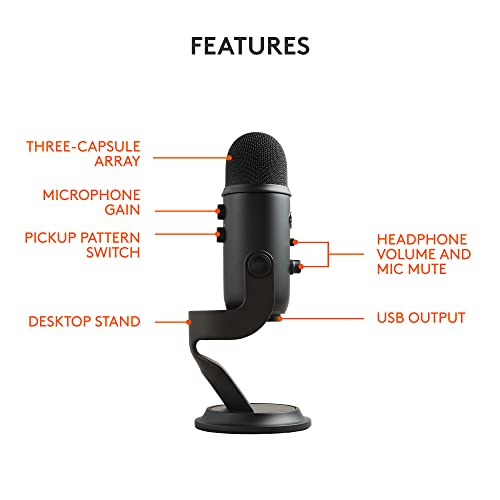 Logitech for Creators USB Microphone for PC, Mac, Gaming, Recording, Streaming, Podcasting, Studio and Computer Condenser Mic with VO!CE effects, 4 Pickup Patterns, Plug and Play – Blackout