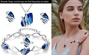 Leafael Mother's Day Gifts Wish Stone Silvertone Crystal Pendant Necklace Sapphire Blue September Birthstone, 18"+ 2" Extender