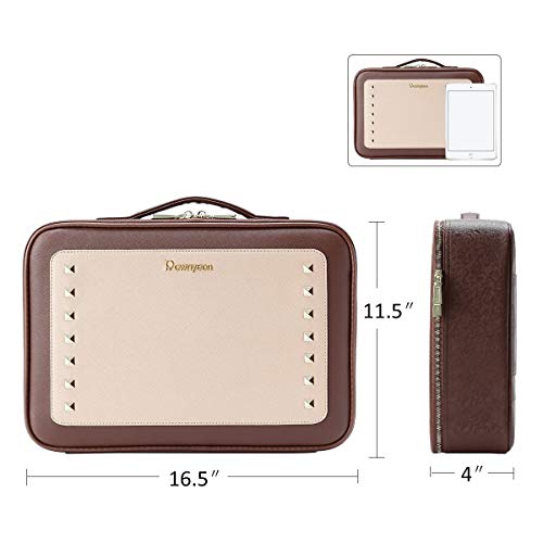 Women Rivet Train Case Makeup Organizer with Brush Compartment Waterproof Travelling Cosmetic Bag 16"x11.4"x4.3"