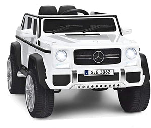 OLAKIDS 12V Battery Powered Ride On Car, Licensed Mercedes-Benz Maybach G650S Toy with 3 Speeds, LED Lights, 2 Motors, 2.4G Remote Control, Horn, Music, Electric Vehicle for Toddler (White)