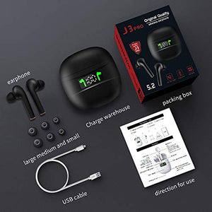 True Wireless Earbuds Bluetooth 5.2 with Led Display Charging Case Waterproof Earbuds 35 Hours Playtime Built-in Mic Earbuds HiFi Premium Sound with Deep Bass for Sport,Black