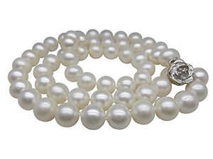 Pearl Romance 20" inch 3pc Set Cultured Round White Strand Pearl Necklace Bracelet Stud Earrings Genuine Freshwater 6mm 7mm 8mm 9mm 10mm 11mm (6.0-6.5mm)