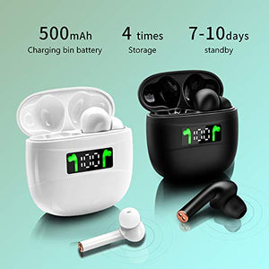 Bluetooth 5.2 True Wireless Earbuds Headphone with Led Display Charging Case Waterproof Earbuds 40 Hours Playtime Built-in Microphone Earbuds HiFi Premium Sound with Noise Cancelling for Sport,White