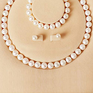 Freshwater Cultured Pearl Necklace Set Bracelet and Stud Earrings Jewelry Set in 18" Princess Length for Women Gift
