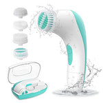 【2020 Upgraded】ETEREAUTY Facial Cleansing Brush, Waterproof Face Brush with 4 Brush Heads and a Protective Travel Case - Deep Cleansing, Gentle Exfoliating, Removing Blackhead for Face and Body, Cyan