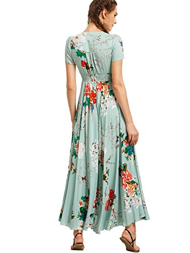 Milumia Women Button Up Floral Print Party Split Flowy Maxi Dress Light Green X-Large