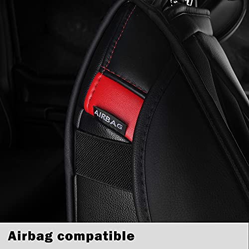 LUCKYMAN CLUB 5 Car Seat Covers Full Set with Waterproof Faux Leather Universal fit for RAV4 Accord Altima Tacoma Rogue CX5 CRV (Black&Red Full Set)