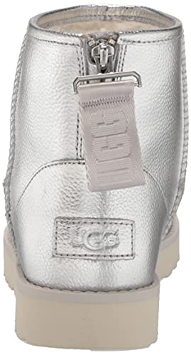UGG Women's Classic Mini Logo Zip Shine Fashion Boot, Silver Metallic, 8
