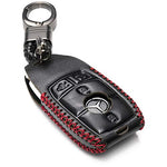 Vitodeco Genuine Leather Smart Key Fob Case with Leather Key Strap for 2017-2021 Mercedes-Benz A, C, E, S, CLA, CLS, GLA, GLB, GLC, GLE, GLS, G Glass (4-Button, Black/Red)