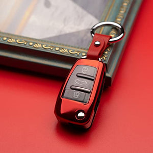ZSPDACC Compatible with Audi Key Fob Cover Case Car Key Fob Protector Car Key Chain Holder Compatible with Audi A1 A3 A6 Q2 Q3 Q7 R8 RS R8 S3 TT TTS for Audi Foldable Key Red accessories