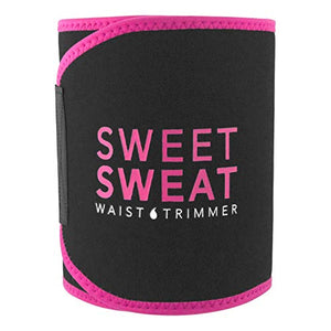 Sports Research Sweet Sweat Premium Waist Trimmer (Pink Logo) for Men & Women ~ Includes Free Sample of Sweet Sweat Gel! (SM: 8" Width x 35" Length)