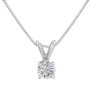 Amanda Rose Collection 1/3ct Diamond Solitaire Pendant Necklace in 14K White Gold on an 18 in. 14K White Gold Box Chain