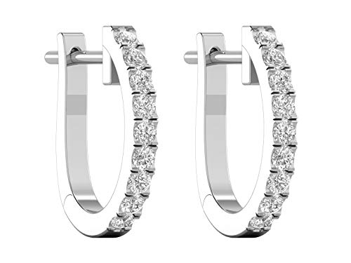 14K White Gold 1/4 Carat (H-I Color, SI2-I1 Clarity) Natural Diamond Huggie Hoop Earrings for Women