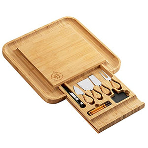 Premium Bamboo Cheese Board Set - Large Charcuterie Boards & Cheese Board and Knife Set - Kitchen Wine Meat Cheese Platter - Unique Mothers Day Gift, Housewarming Gift, Anniversary or Wedding Gift