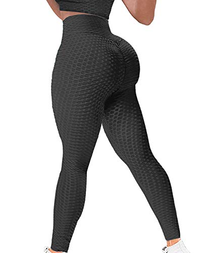 YAMOM High Waist Butt Lifting Anti Cellulite Workout Leggings for Women Yoga Pants Tummy Control Leggings Tight Black