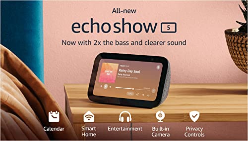 All-new Echo Show 5 (3rd Gen, 2023 release) | Smart display with 2x the bass and clearer sound | Charcoal